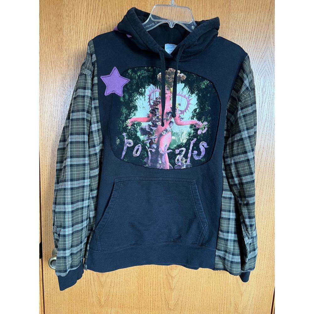 Handmade Upcycle Hoodie Sweatshirt Black Portals graphic, Oversized Women's L